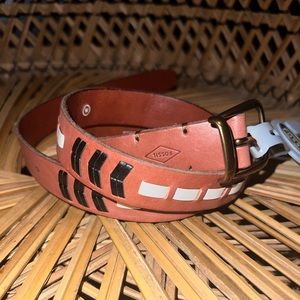 Fossil Dawson Tan Brown Woven Leather Belt NWT Medium Boho